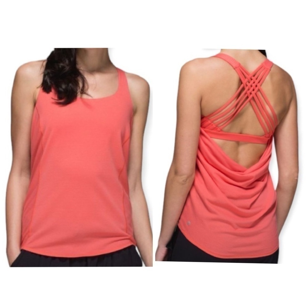 Lululemon Women's Wild Tank Top Strappy Coral Stripes size 6 Yoga Workout